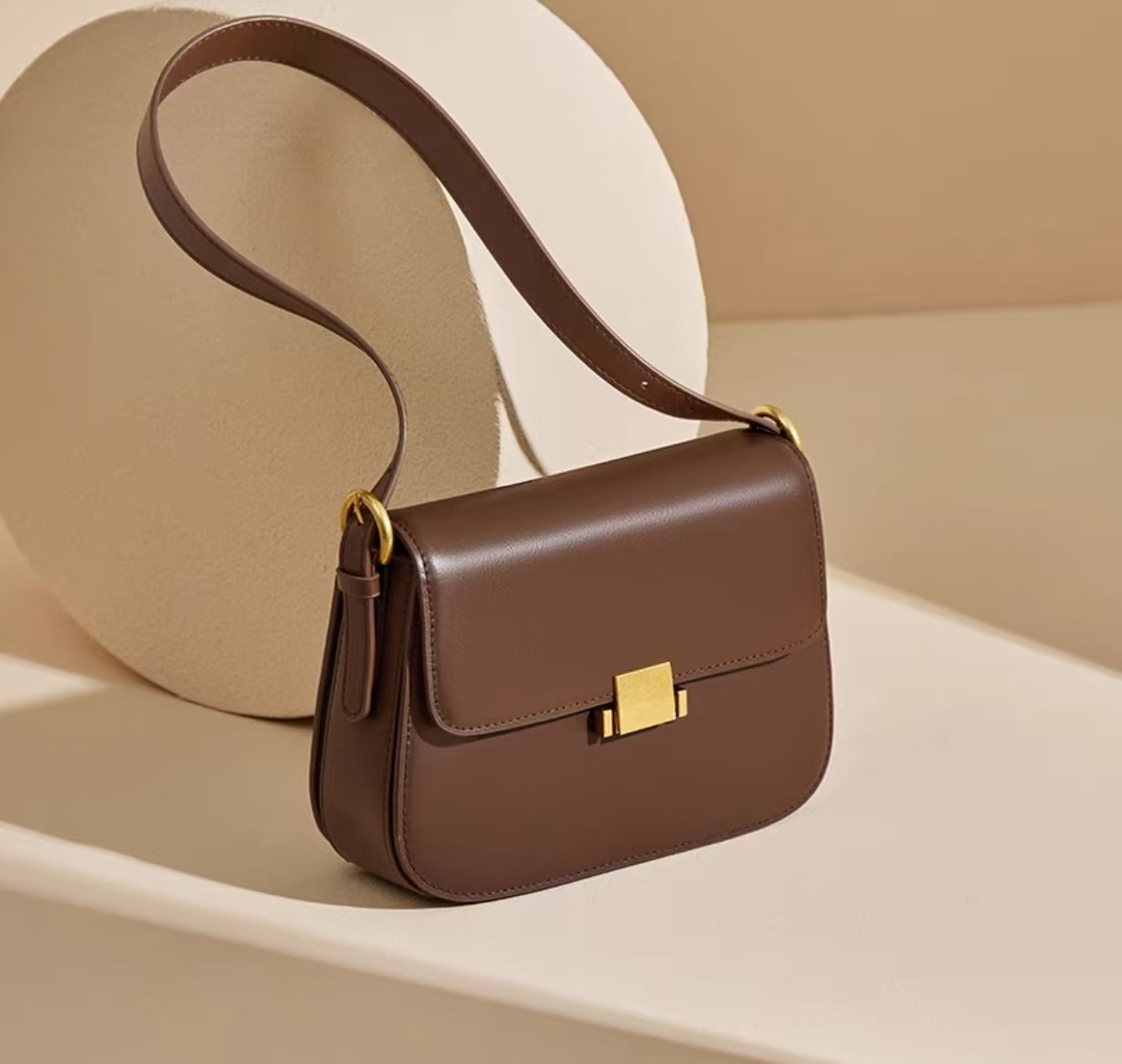 Brown leather box shoulder bag